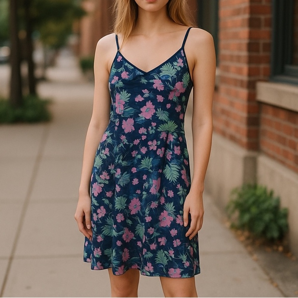 Aqua Tropical Blue‎ Floral Mini Dress Large
